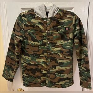 Dickies Boys Camouflage Snap-Front Jacket with Grey Hood